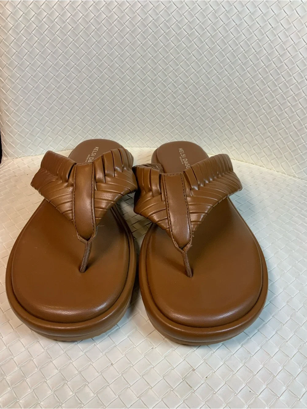 Kelsi Dagger Tan Braided Thong Sandals